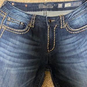 32/34 inseam, dark blue Miss Me jeans